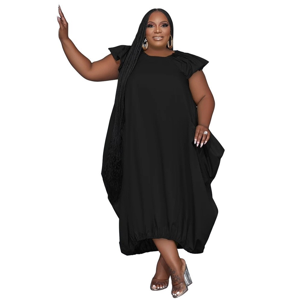 ChicShe N7834 Cross-Border Source European And American Fashion Plus Size Women's Solid Color Double Pocket Loose Dress_voghion.com