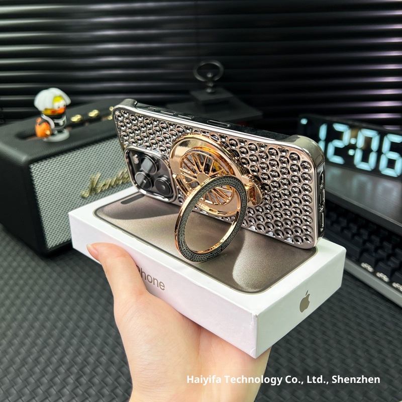 Custodia per telefono con supporto magnetico rotante giroscopico TechGlobe compatibile con iPhone 16 Pro Max, copertura a nido d'ape per dissipazione del calore_voghion.com