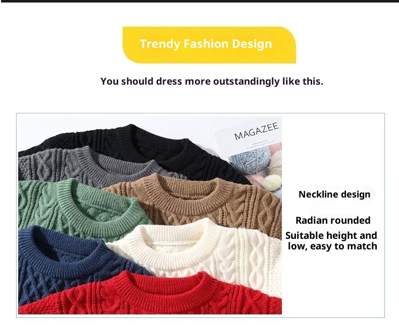 Herrenpullover „Boy Boy Boy“ – weich und kuschelig, trendige Marke für Herbst und Winter, Strickpullover mit Drehverschluss, Rundhalsausschnitt, warmer Innenschicht, lockere Passform_voghion.com