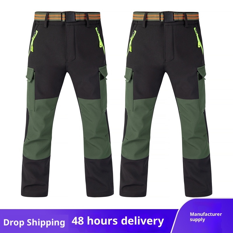 001 Children's Autumn Winter Softshell Boys Girls Students School Color Block Reflective Windproof Waterproof Warm Ski Pants_voghion.com