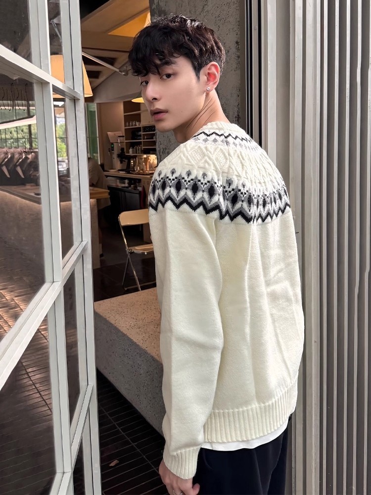 Maglione lavorato a maglia Fair Isle a trecce per uomo, maglia autunnale morbida e comoda, con strato interno Cleanfit_voghion.com