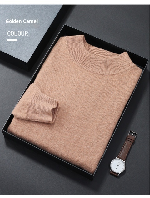 Herren-Halbrollkragenpullover aus 100 % reiner Wolle, warm, gestrickt, Übergröße, lässig, mittelhoher Kragen, Kaschmirbasis, Herbst/Winter_voghion.com