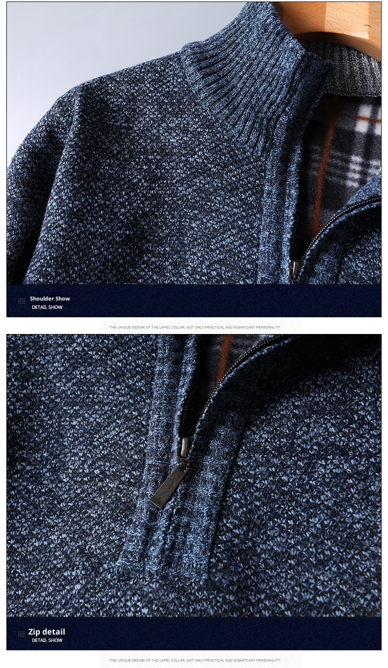 Herren-Pullover mit Reißverschluss, locker gestrickt, Herbst/Winter, Fleecegefüttert, verdickt, für den Großhandel, Herren-Strickjacke mit Reißverschluss, Herbst/Winter_voghion.com