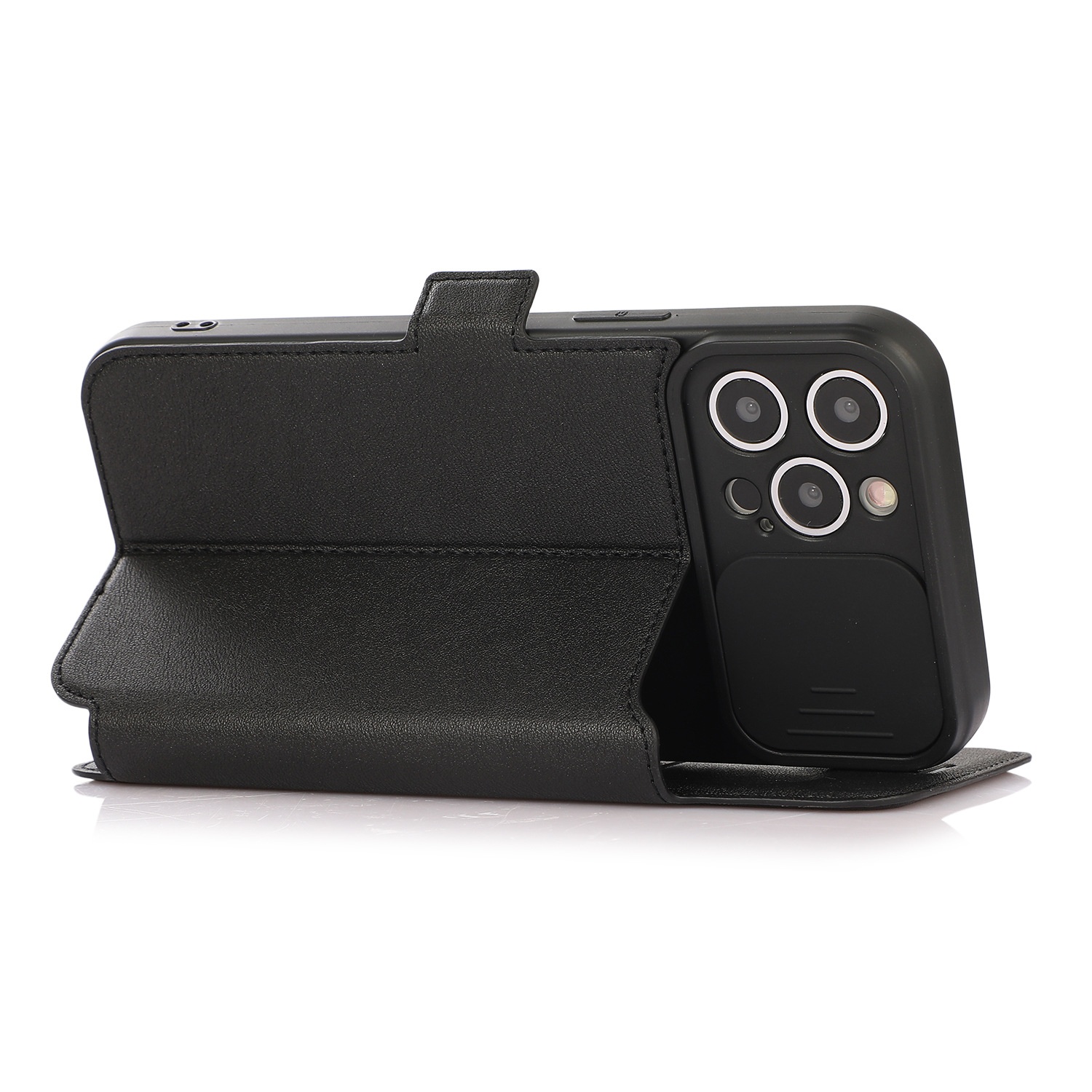 TechGlobe Wholesale Compatible IPhone 15 Pro Textured Phone 13 Multi-Card Slot Sliding Window Lens Protector Leather Case_voghion.com