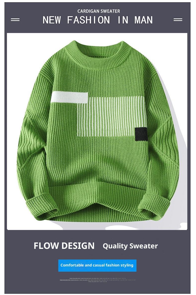 Herren-Strickpullover für Herbst/Winter: Neuer, dicker Fleece-Rundhalspullover für Teenager – Warme Basisschicht_voghion.com