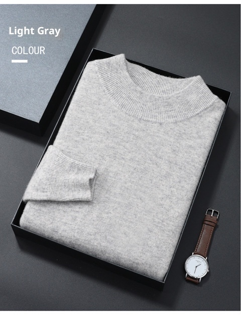 Herren-Halbrollkragenpullover aus 100 % reiner Wolle, warm, gestrickt, Übergröße, lässig, mittelhoher Kragen, Kaschmirbasis, Herbst/Winter_voghion.com