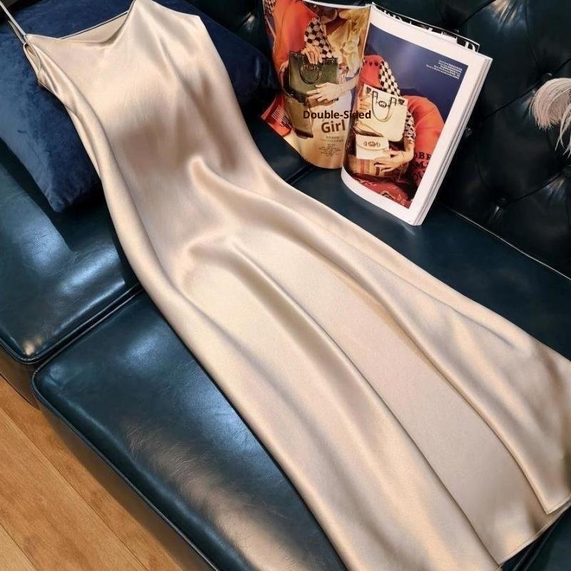 ChicShe 032 Trendy Women's Fashion New Plus Size Elegant Long French A-line Satin Strap Dress Summer_voghion.com