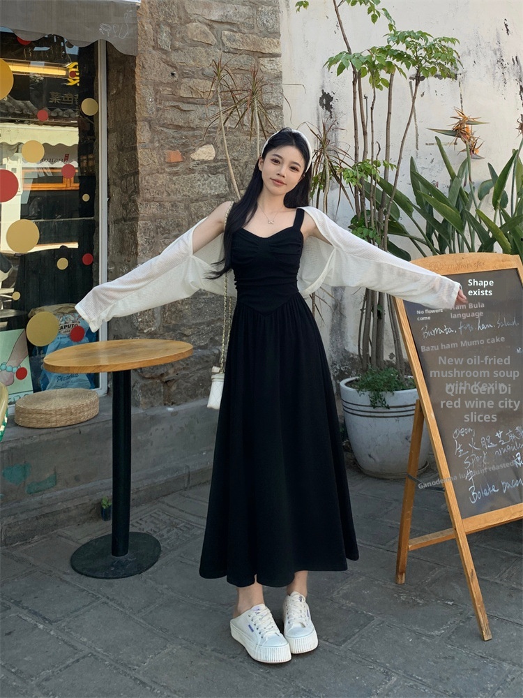 ChicShe Damen Plus Size Schwarzes Trägerkleid Sommer 2024 Fat MM Französisches Retro-Kleid in Midi-Länge mit taillierter Passform_voghion.com