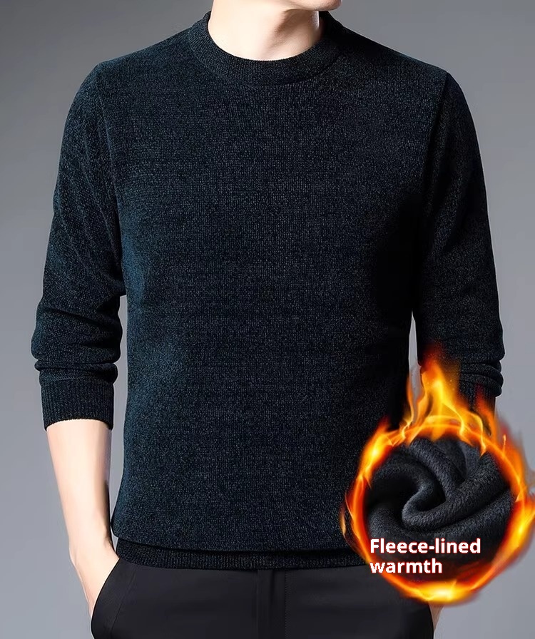 Maglione spesso foderato in pile di ciniglia e autunno più venduto da ragazzo, maglia invernale da uomo, strato di base alla moda_voghion.com