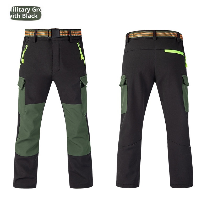 001 Children's Autumn Winter Softshell Boys Girls Students School Color Block Reflective Windproof Waterproof Warm Ski Pants_voghion.com