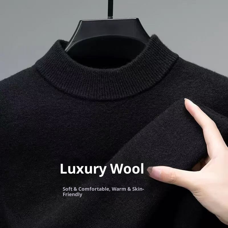 Herren-Halbrollkragenpullover aus 100 % reiner Wolle, warm, gestrickt, Übergröße, lässig, mittelhoher Kragen, Kaschmirbasis, Herbst/Winter_voghion.com