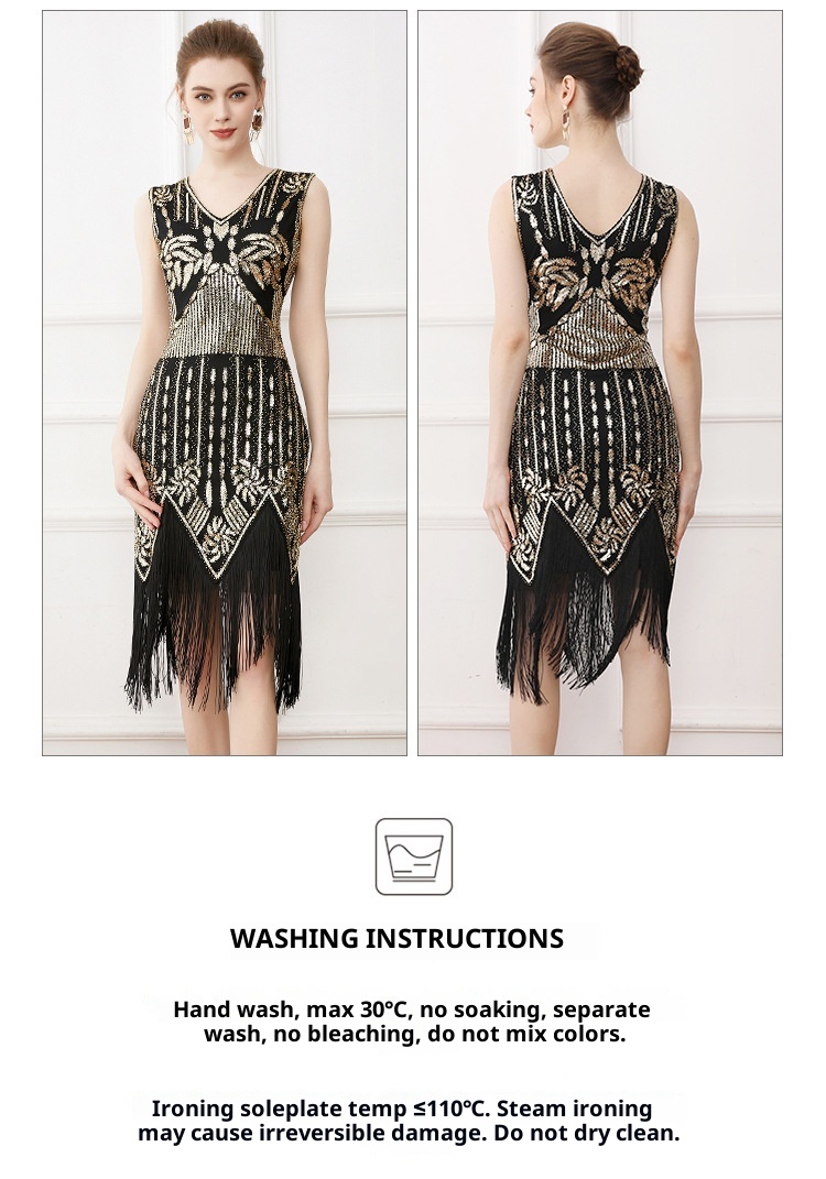 ChicShe European And American Retro Gatsby Ball Gown V-neck Sequin Beaded Embroidery Tassel Vest Plus Size Dress_voghion.com