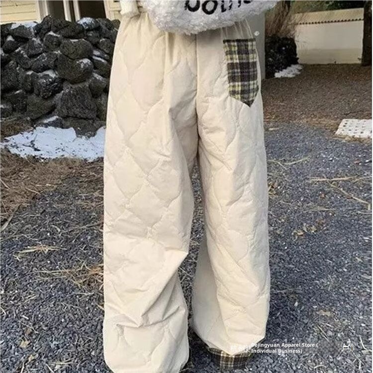 Pantalones de esquí holgados de algodón estilo americano, estilo informal, con cintura elástica, bloques de color, resistentes al viento y pernera ancha, para otoño e invierno._voghion.com