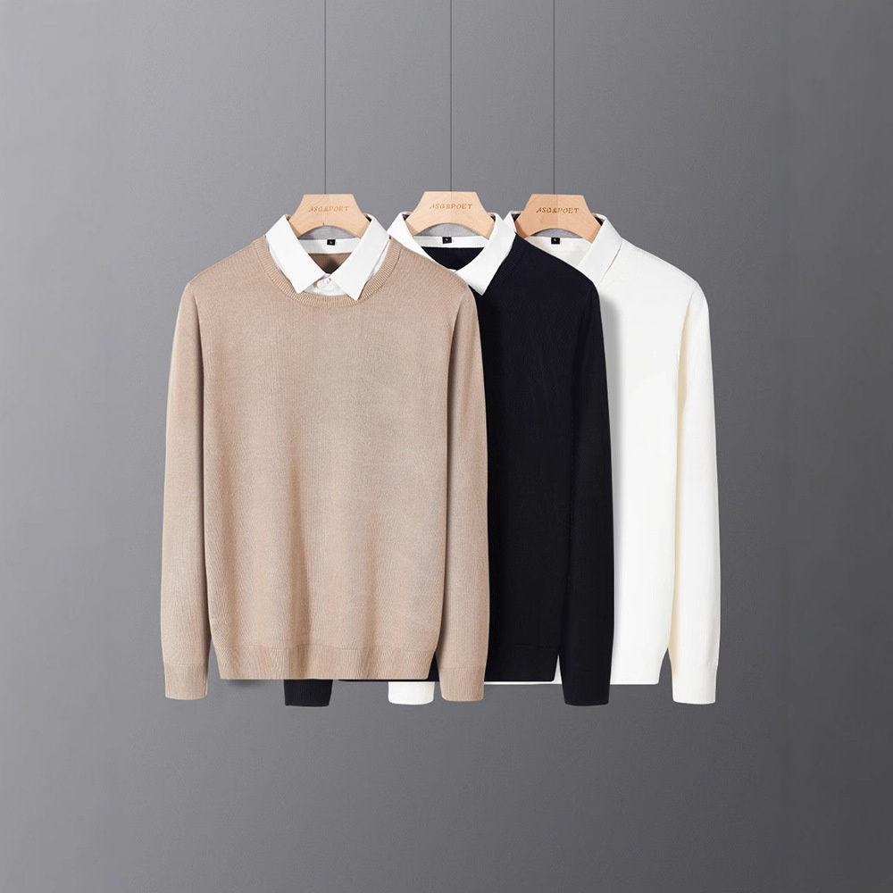 boy Boy Boy Two-Piece Kitted Autum Witer Custom Prited Shirt Collar Me's Ier Wear High-Ed Feel Top Base Sweater_voghion.com