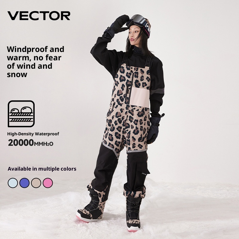 001 VECTOR Overalls Ski Leopard Print Color Block Warm Waterproof Windproof New Sports Outdoor Suspender Pants_voghion.com