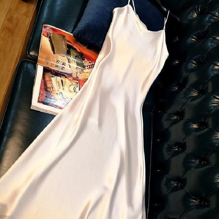 ChicShe 032 Trendy Women's Fashion New Plus Size Elegant Long French A-line Satin Strap Dress Summer_voghion.com