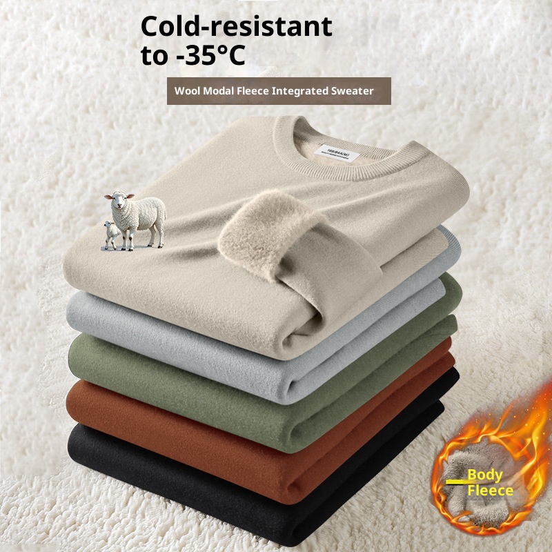 Maglione lavorato a maglia caldo in lana modale da uomo, maglietta base autunno inverno, scollo rotondo, versatile, manica lunga, all'ingrosso_voghion.com