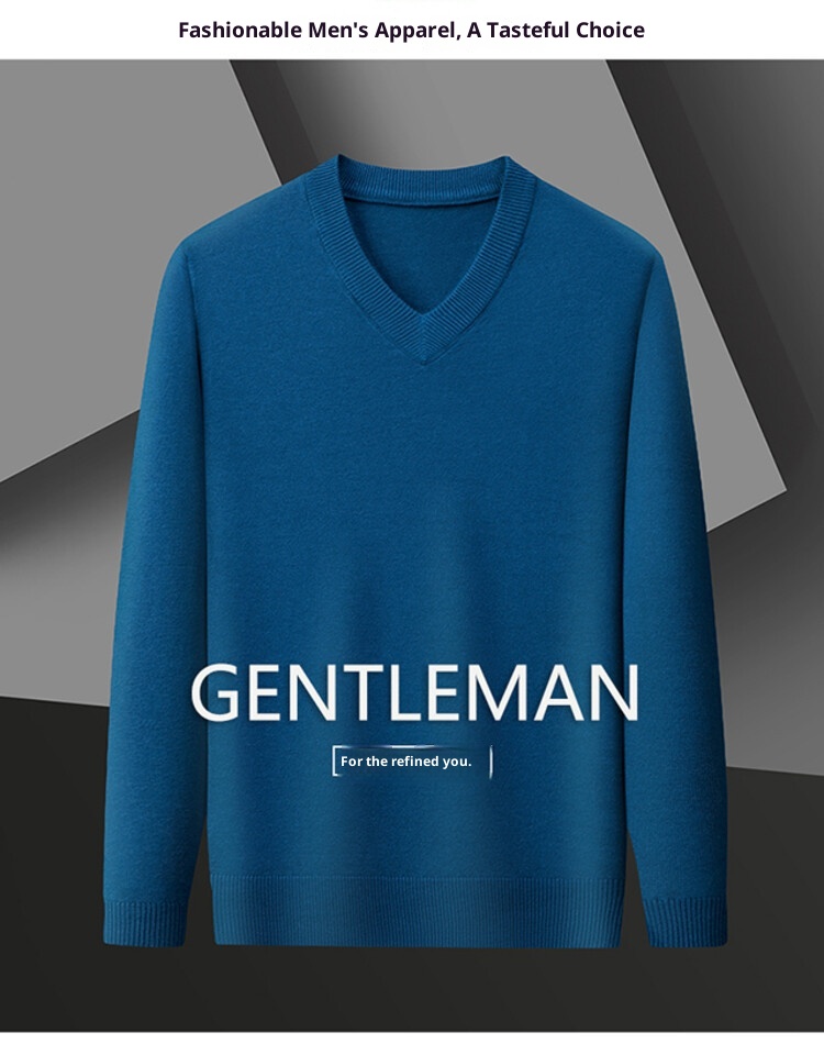 Maglione da uomo in maglia con scollo a V, 100% lana primaverile e autunnale, per la mezza età, caldo e comodo_voghion.com