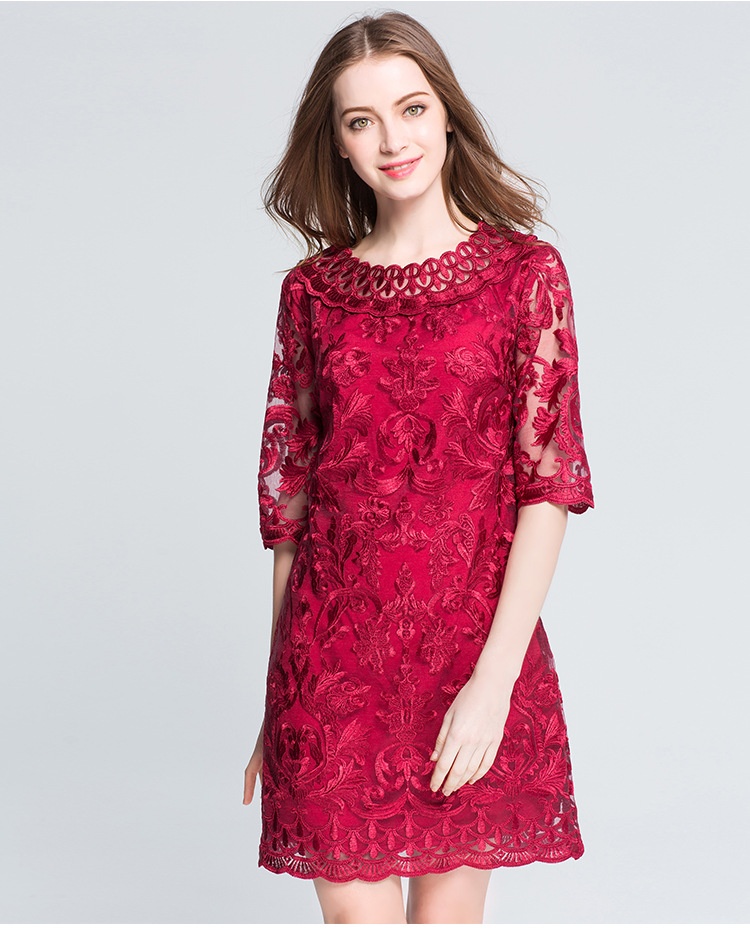 ChicShe Plus Size Women's 2022 Spring And Autumn Loose Embroidered Lace Mom's Dress One Piece Dropshipping_voghion.com