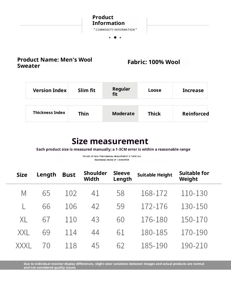 Maglione da uomo in pura lana, lavorato a maglia, tinta unita, con collo alto, in cashmere, autunno e inverno_voghion.com