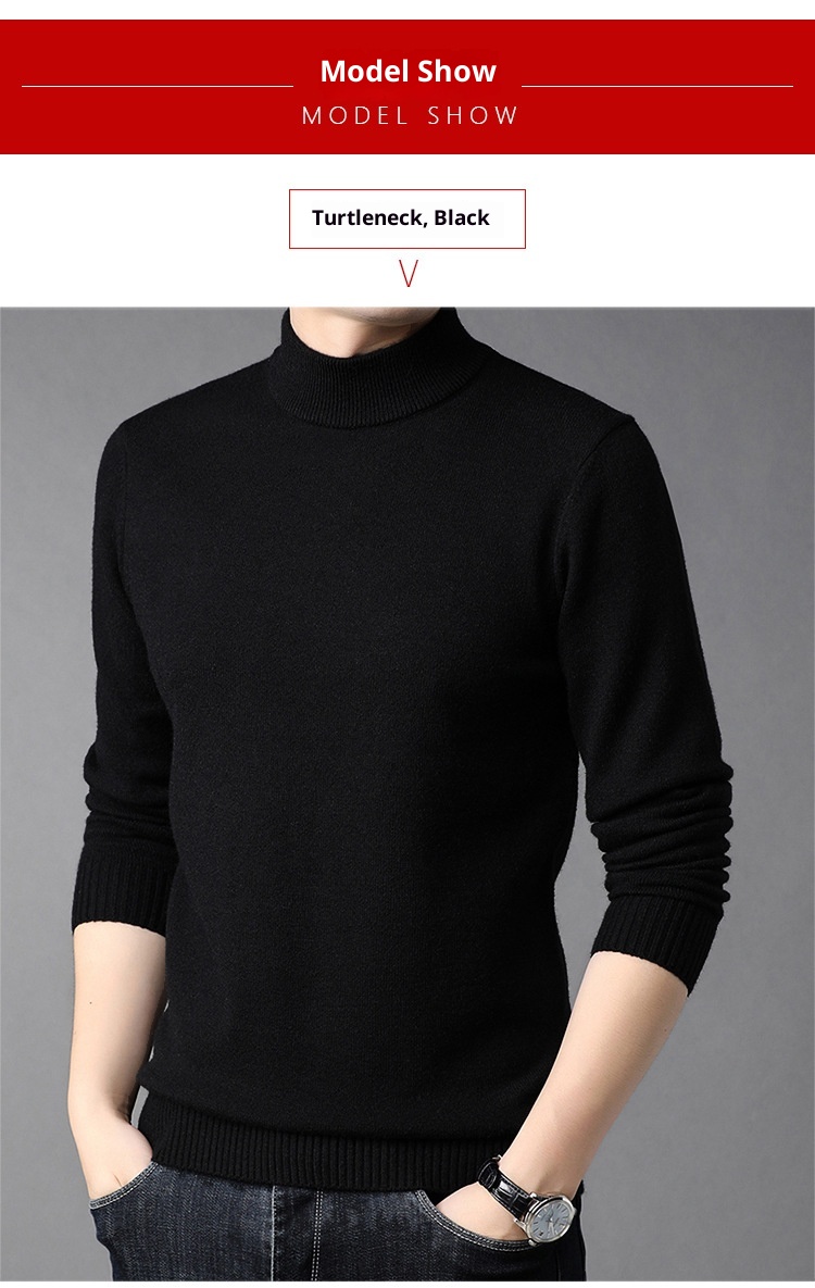 Boy Boy Boy Herren-Winterpullover aus reinem Kaschmir, dick gefüttert, halbrollkragen, Wollpullover für Herren mittleren Alters_voghion.com