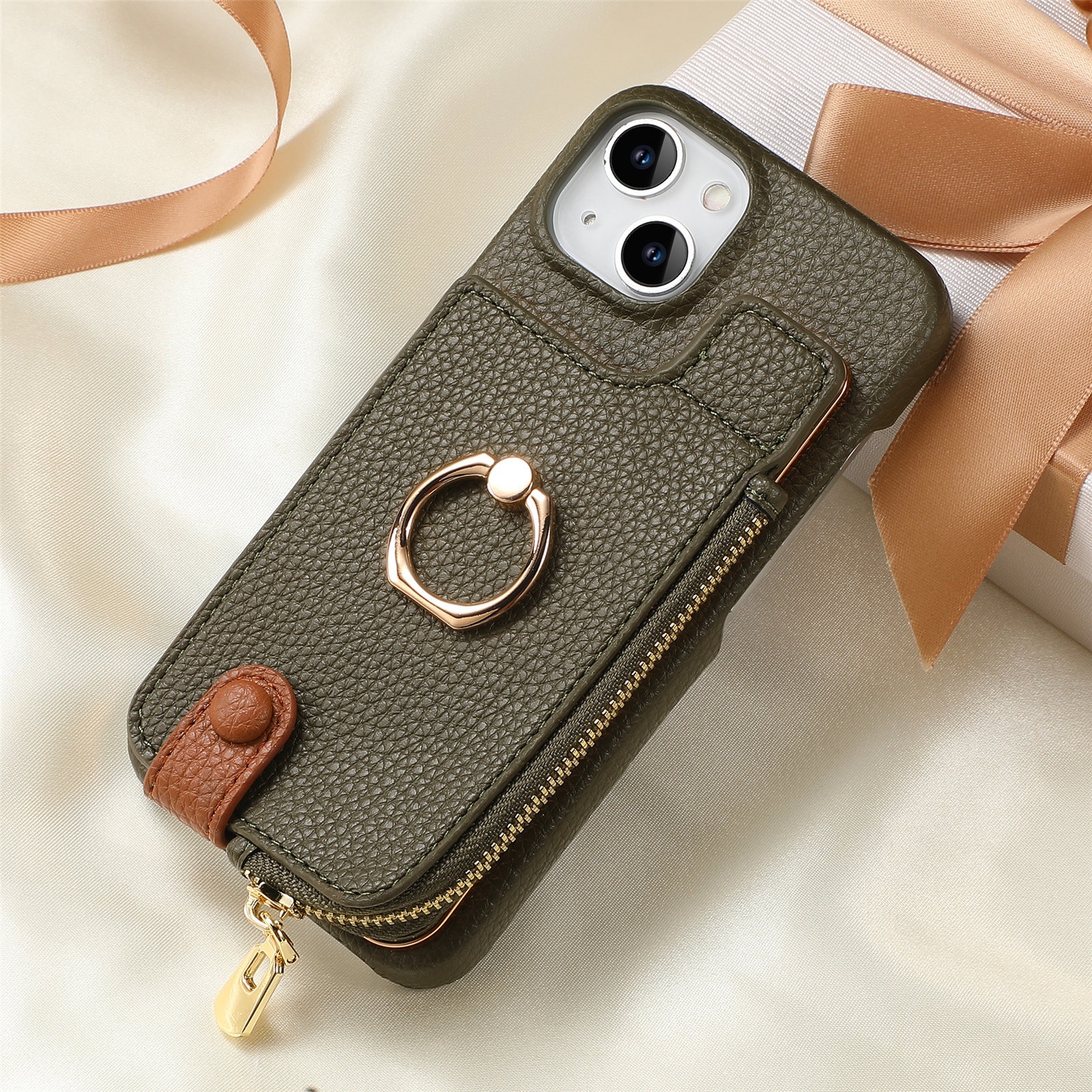 TechGlobe Compatible With 17 Air Lychee Texture Top And Bottom Opening Electroplated Oil Edge Solid Color Ring Card Slot_voghion.com