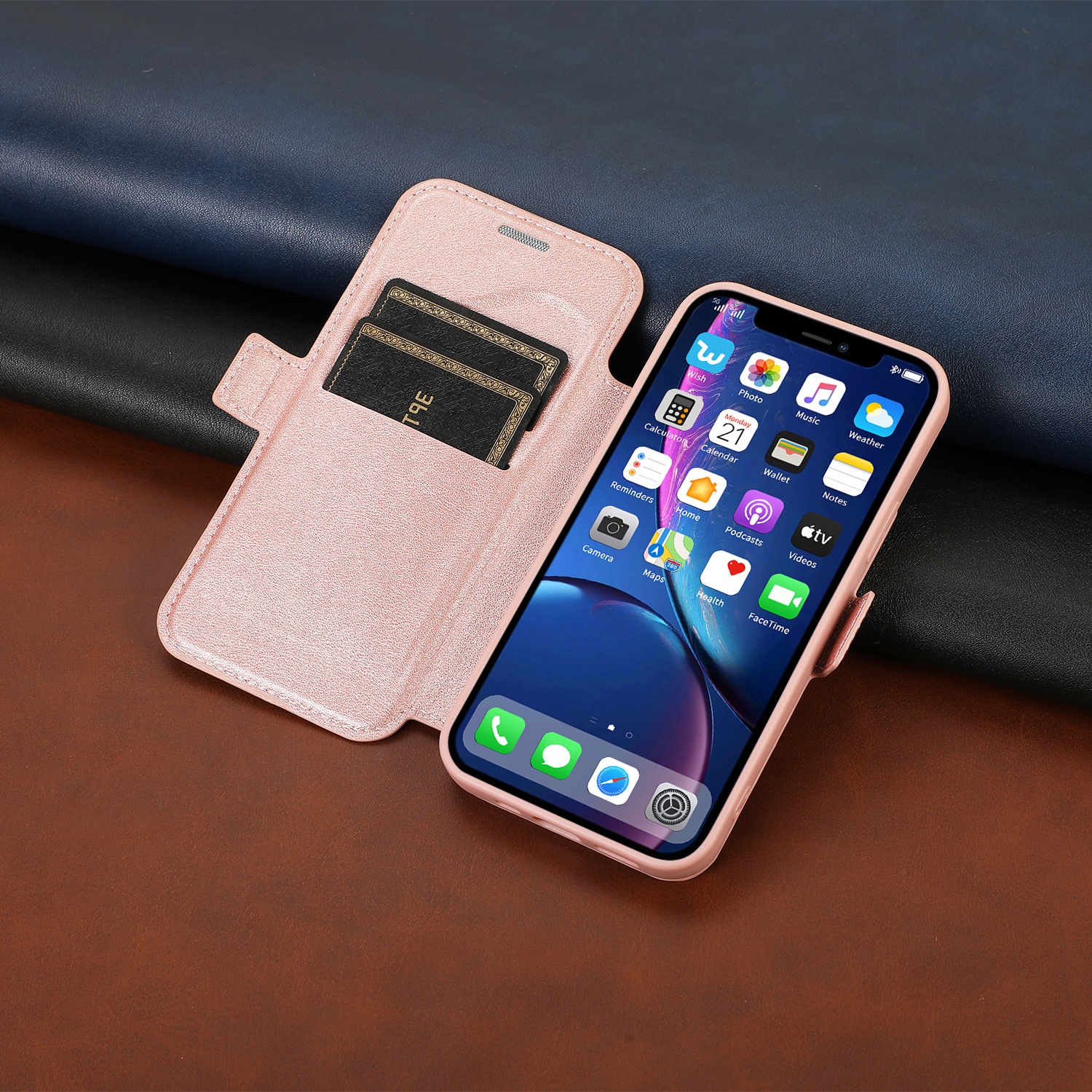 TechGlobe Wholesale Compatible IPhone 15 Pro Textured Phone 13 Multi-Card Slot Sliding Window Lens Protector Leather Case_voghion.com