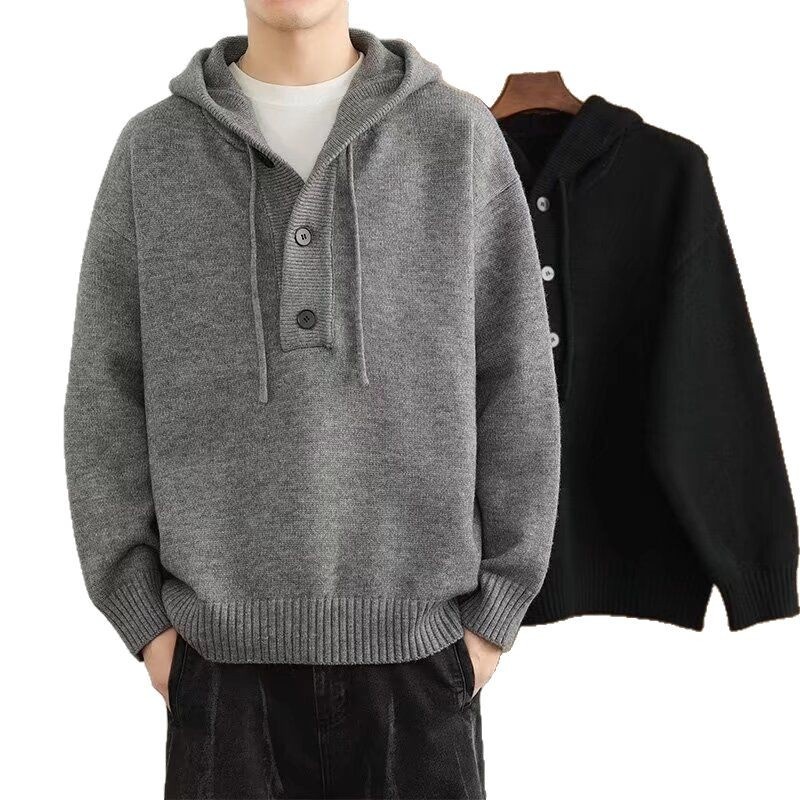 boy Boy Boy 2025 Spring Autumn Winter New Cardigan American Retro Casual Lazy Style V-neck Knitted Sweater Men's Solid Color Jacket_voghion.com