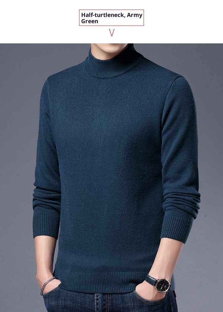 Boy Boy Boy Herren-Winterpullover aus reinem Kaschmir, dick gefüttert, halbrollkragen, Wollpullover für Herren mittleren Alters_voghion.com