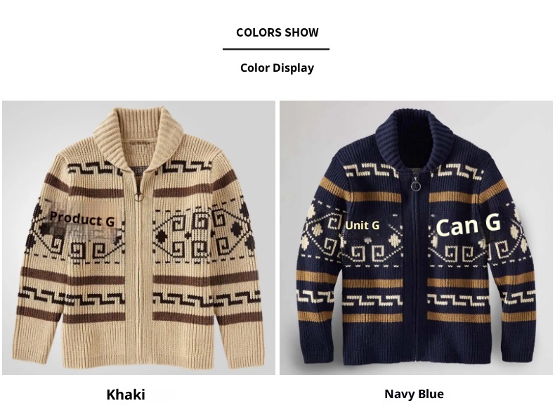 Herrenmode Herbst und Winter: Lässige Strickjacke mit Umlegekragen, langen Ärmeln und schmaler Passform, Jacquard-Strickmuster_voghion.com