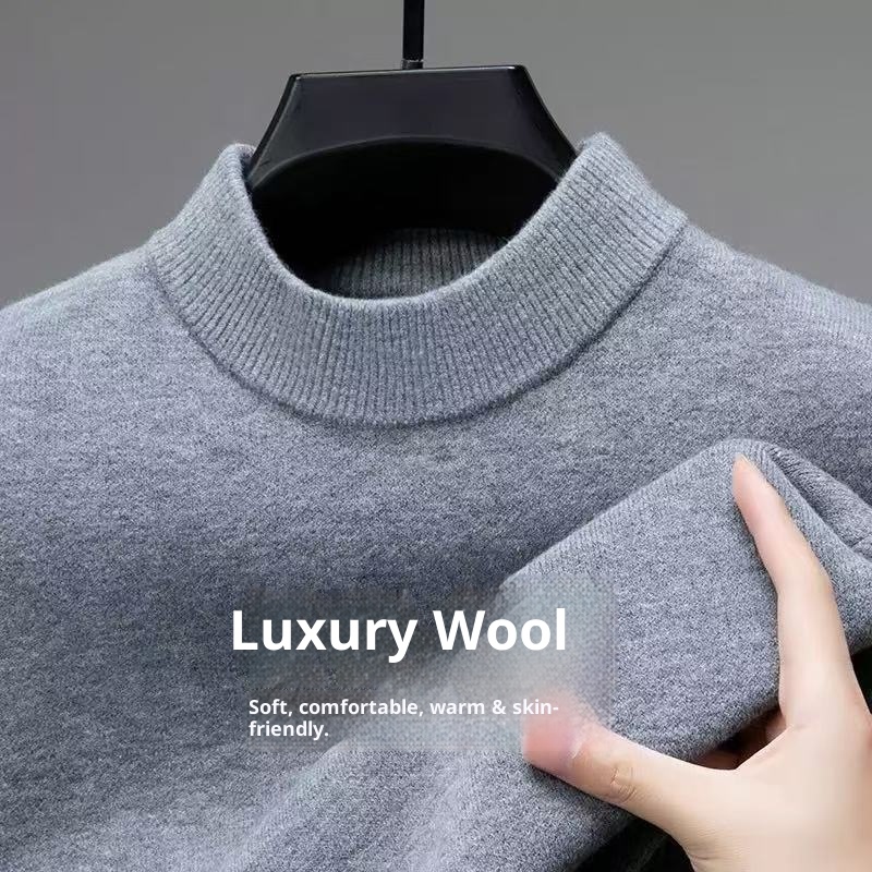 Herren-Halbrollkragenpullover aus 100 % reiner Wolle, warm, gestrickt, Übergröße, lässig, mittelhoher Kragen, Kaschmirbasis, Herbst/Winter_voghion.com