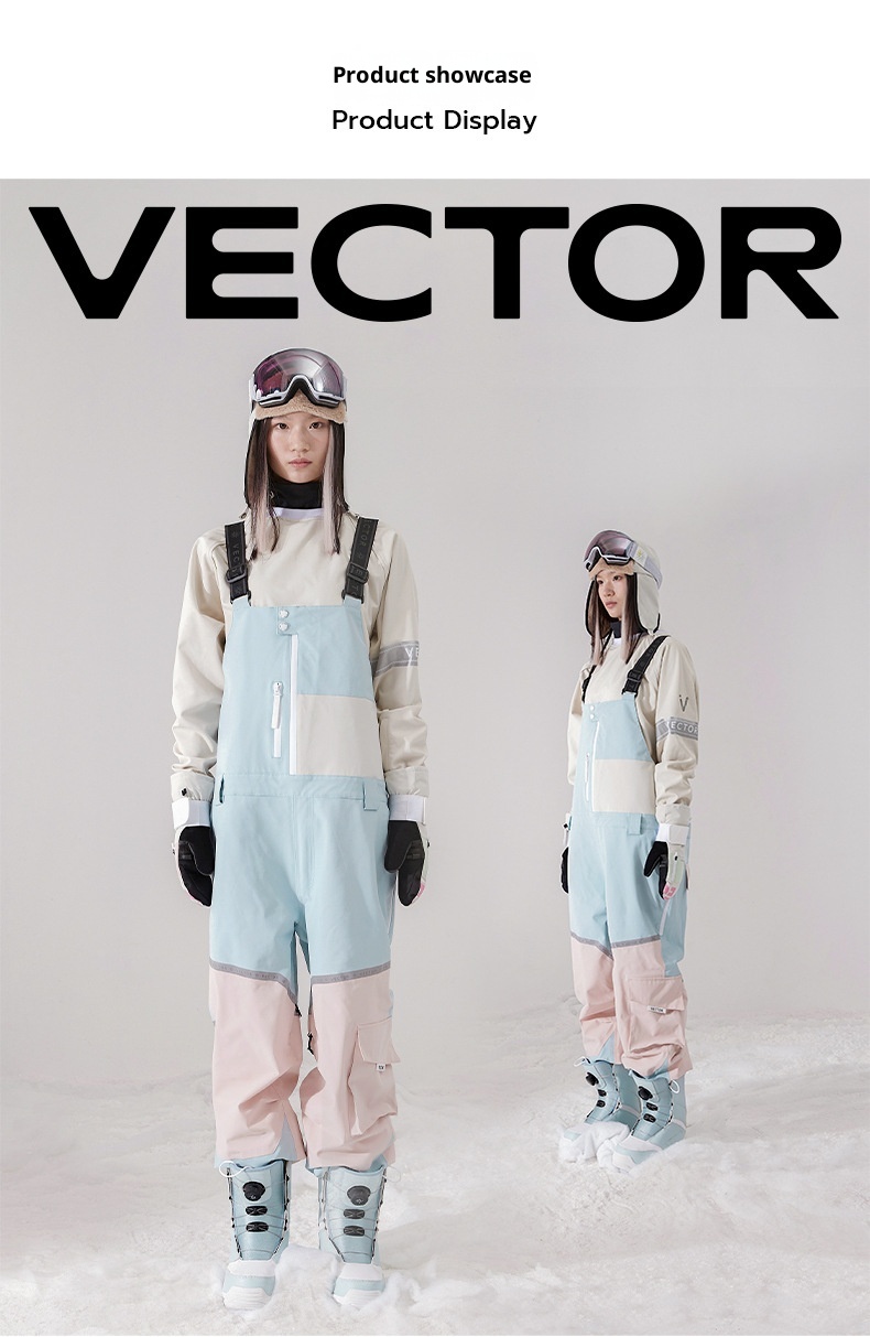 001 VECTOR Overalls Ski Leopard Print Color Block Warm Waterproof Windproof New Sports Outdoor Suspender Pants_voghion.com
