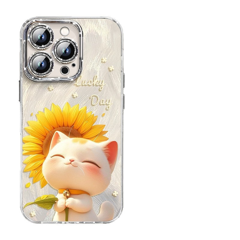 TechGlobe Suitable For IPhone 16 Max Phone Case New Glitter Feather Cute Cat 14/13 Pro Shockproof_voghion.com