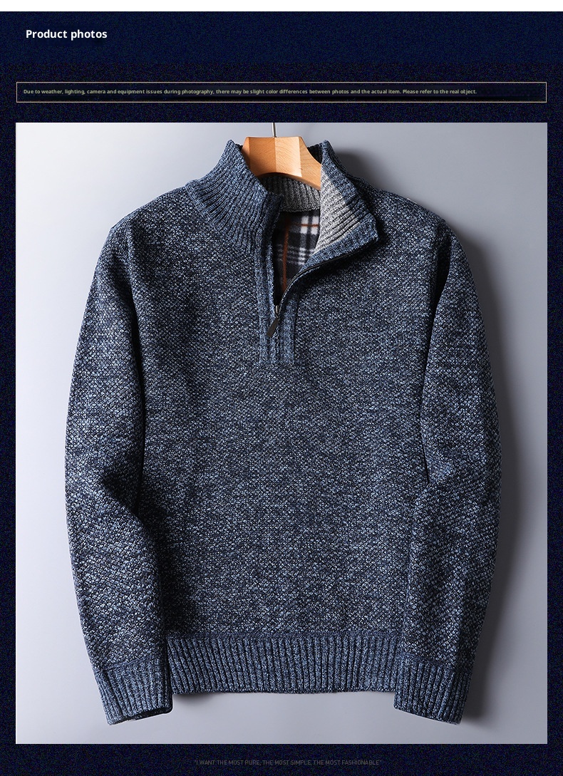 Herren-Pullover mit Reißverschluss, locker gestrickt, Herbst/Winter, Fleecegefüttert, verdickt, für den Großhandel, Herren-Strickjacke mit Reißverschluss, Herbst/Winter_voghion.com