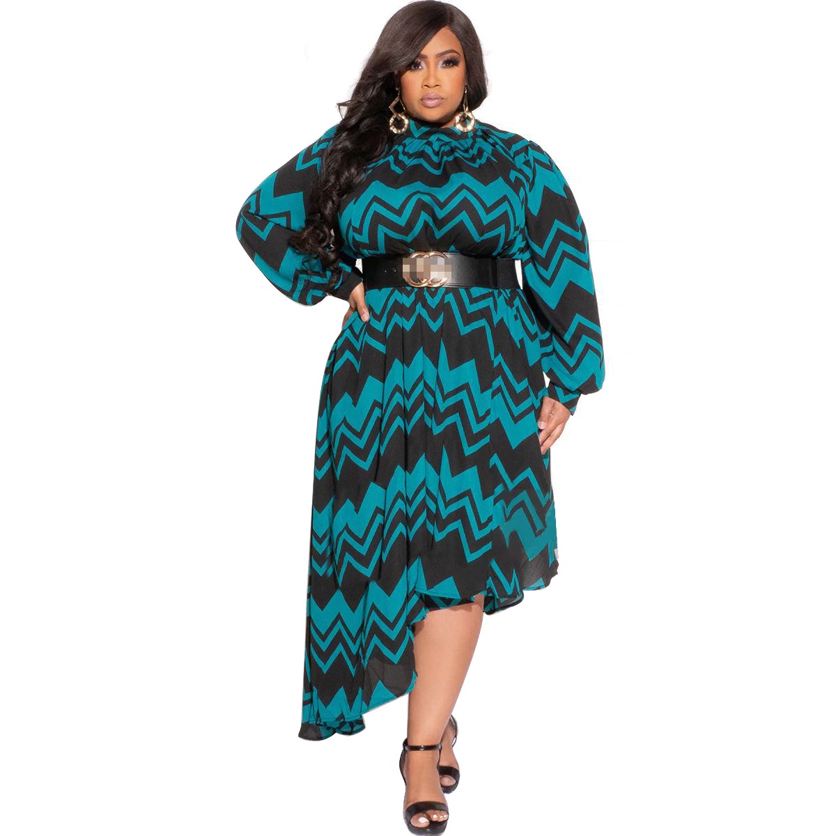 ChicShe N7600 Vêtements pour femmes grandes tailles, style transfrontalier européen et américain, manches longues, col rond, imprimé, mode et sexy_voghion.com