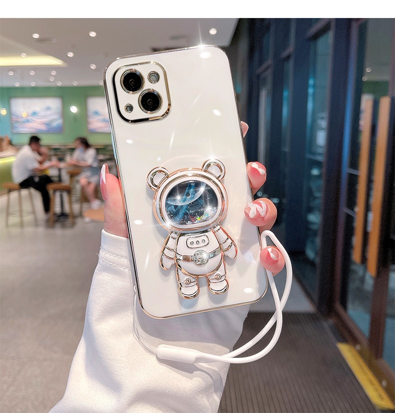 TechGlobe Compatible Electroplated 16 Phone Case Liquid Sand Creative 13 Pro Max Internet Celebrity New Space Bear_voghion.com