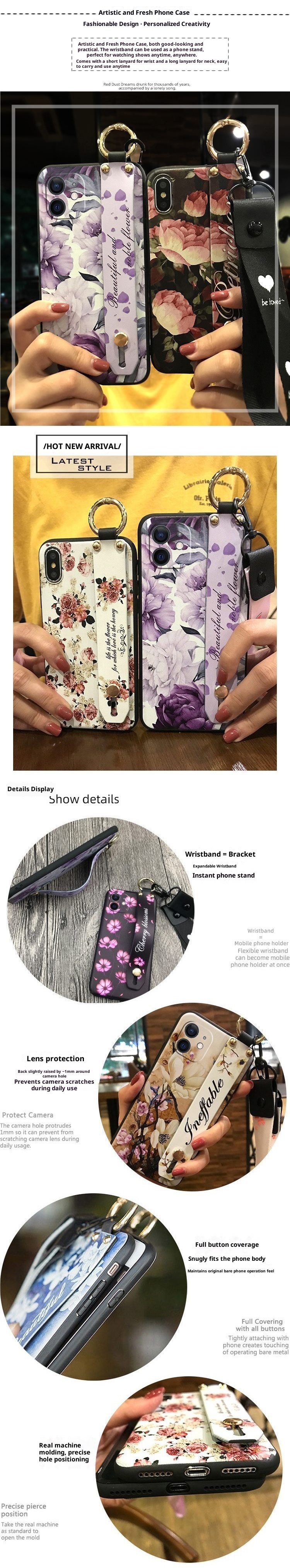 TechGlobe Compatible IPhone Case With Texture Stand Creative Dustproof Silicone Lanyard New Youth Liquid Trend_voghion.com