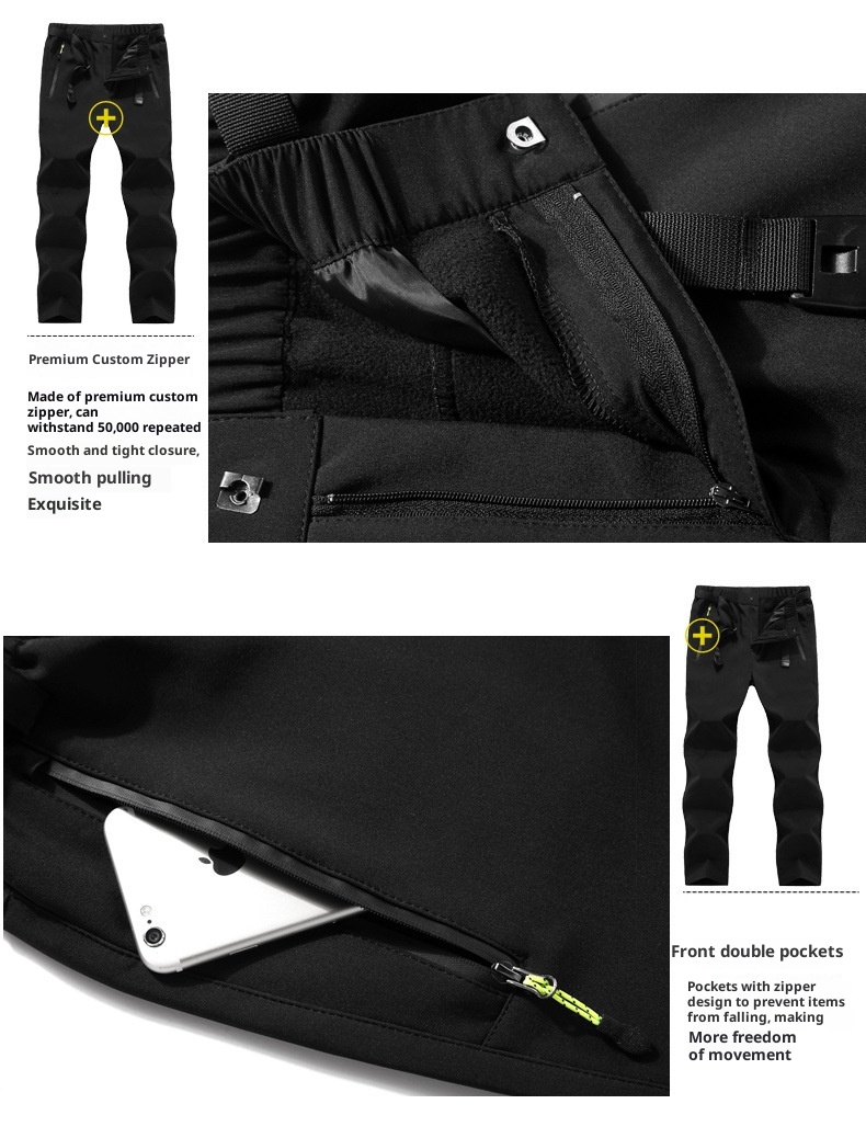 001 Outdoor Softshell Pants For Men And Women, Winter Fleece-Lined Thickened Hiking Skiing Windproof Waterproof Fleece Soft_voghion.com