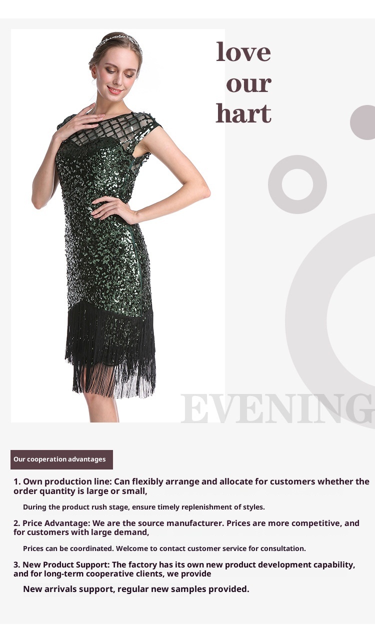 ChicShe Source Manufacturer European And American Women's New Party Sexy Fashion Plus Size Beaded Sequin Tassel Dress_voghion.com