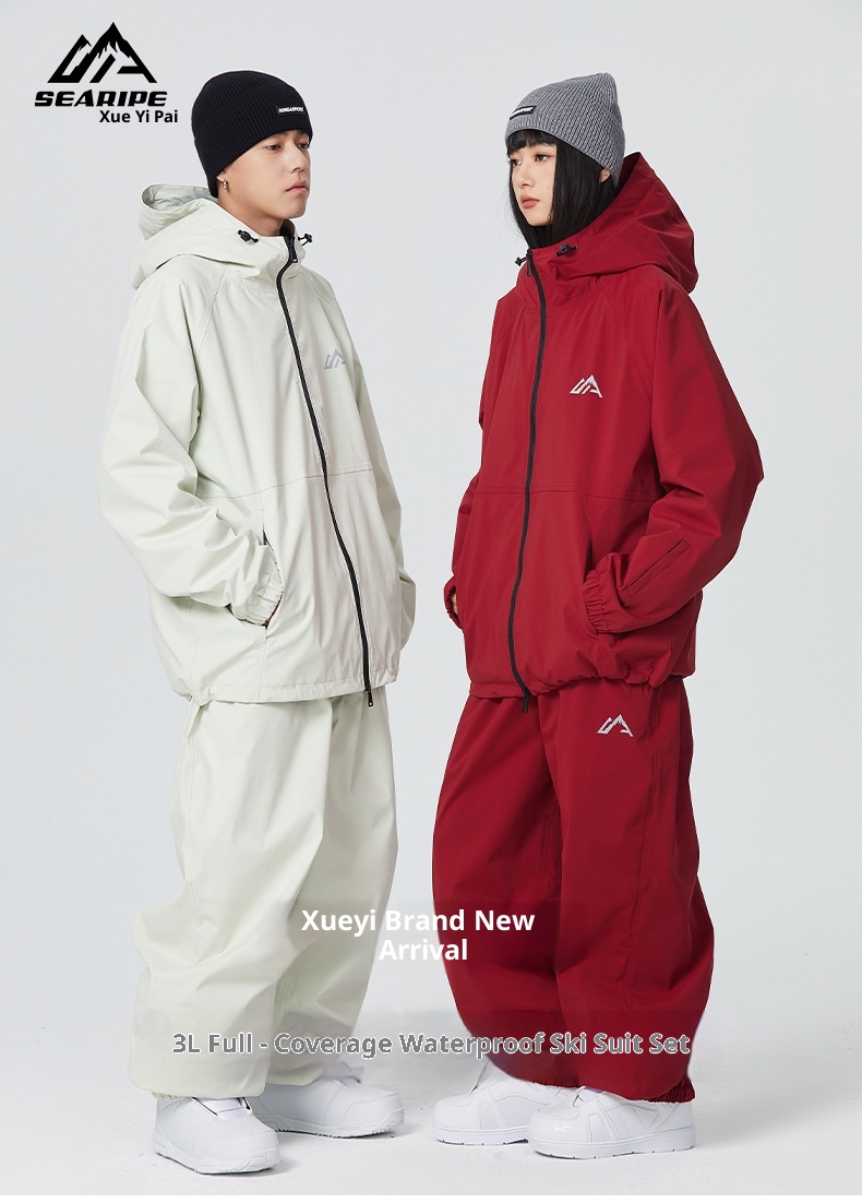 001 SEARIPE Snowy Pie Full Glue Single Double Board Suit Set For Women And Men Loose Waterproof Windproof Ski Pants_voghion.com