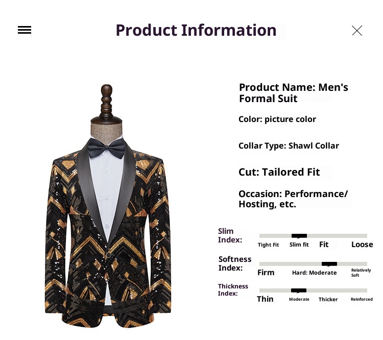 7045555501<2 QFV507045555501<2 Nuovo stile europeo e americano da uomo, blazer con paillettes nere e dorate, costume da esibizione per presentatore di night club, DJ, studio di ripresa_voghion.com