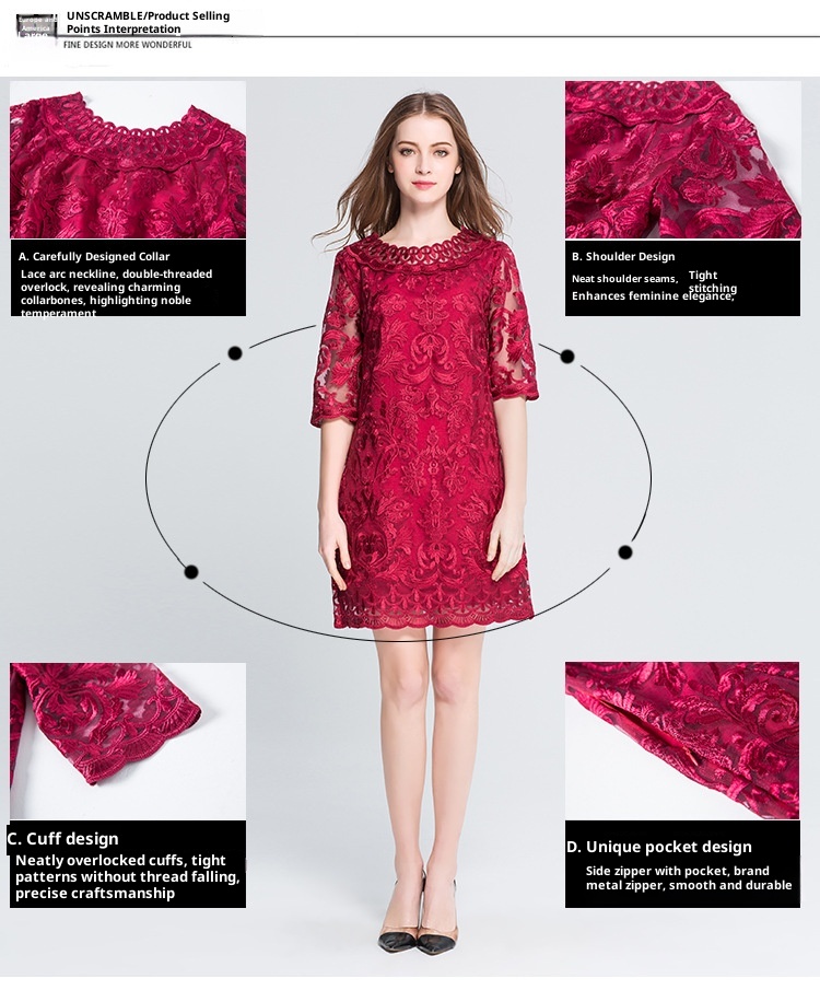 ChicShe Plus Size Women's 2022 Spring And Autumn Loose Embroidered Lace Mom's Dress One Piece Dropshipping_voghion.com