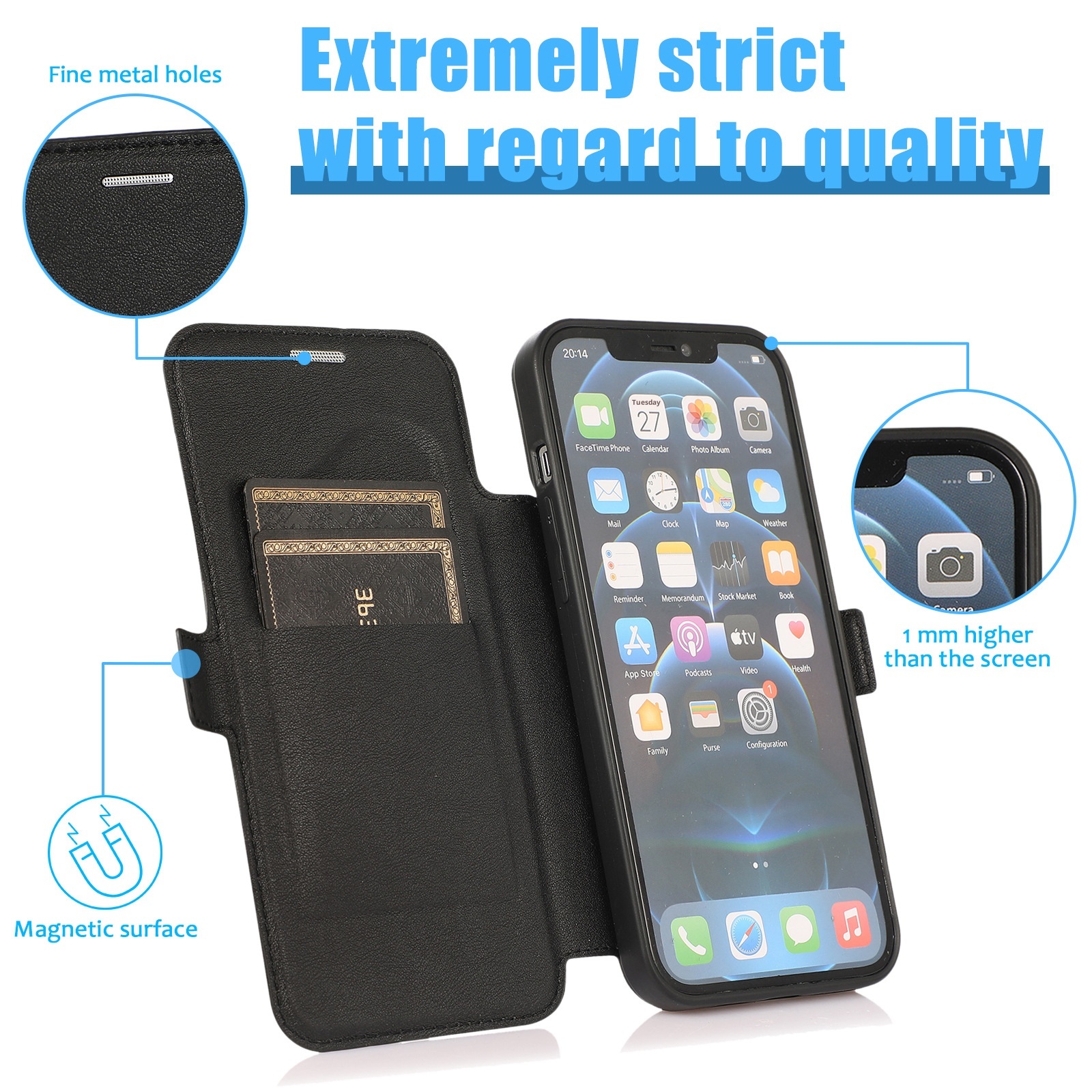 TechGlobe Wholesale Compatible IPhone 15 Pro Textured Phone 13 Multi-Card Slot Sliding Window Lens Protector Leather Case_voghion.com