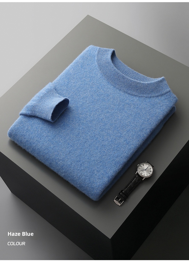 Maglione da uomo in pura lana, lavorato a maglia, tinta unita, con collo alto, in cashmere, autunno e inverno_voghion.com