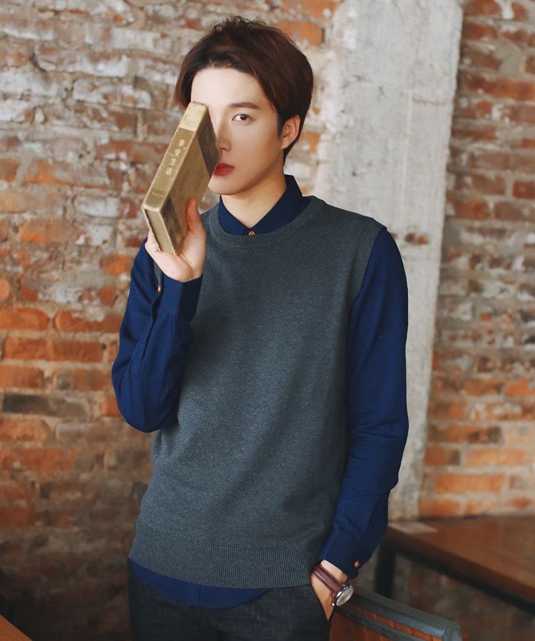 Jungen-Pullover mit Rundhalsausschnitt, einfarbig, ärmellos, gestrickt, aus Wolle, Herrenpullover_voghion.com