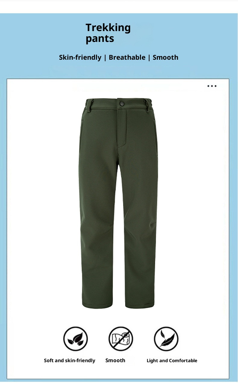 001 2023 Kinder-Fleece-gefütterte, wind- und wasserdichte, einfarbige Softshell-Wanderhose für Jungen und Mädchen, geeignet für Bergsteigen._voghion.com
