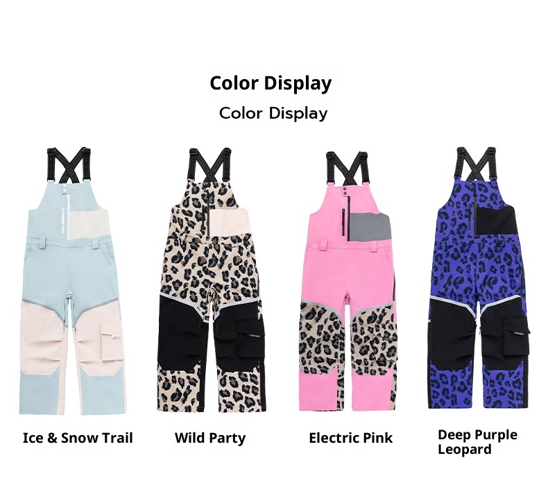 001 VECTOR Overalls Ski Leopard Print Color Block Warm Waterproof Windproof New Sports Outdoor Suspender Pants_voghion.com