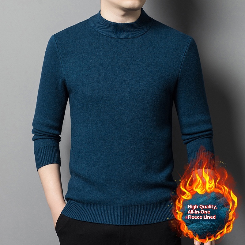 boy Boy Boy Wholesale Winter Fleece-Lined Thickened Men's Knitted Half Turtleneck Wool Sweater Dad's Outfit_voghion.com