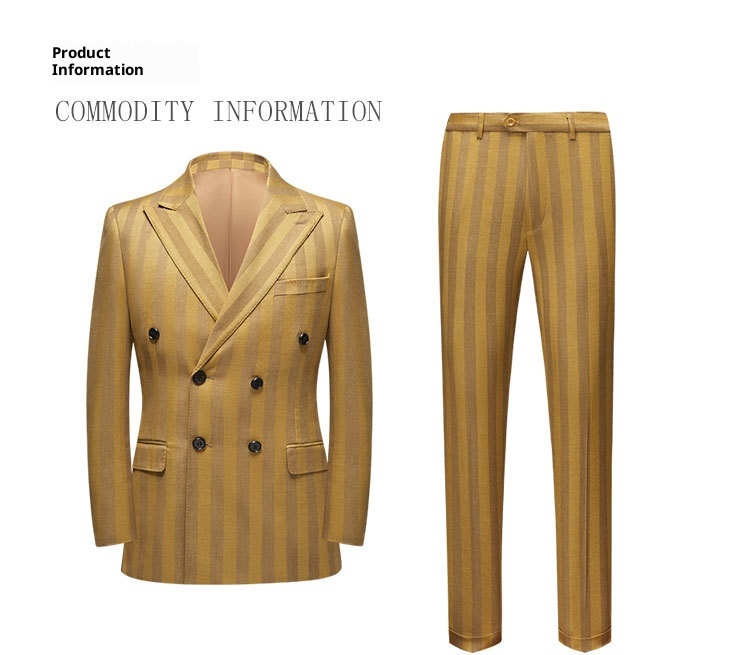 QFV507045555501<2 QFV507045555501<2 Completo da uomo autunno inverno nuovo, a righe, doppiopetto, stile coreano, casual, due pezzi, oro_voghion.com