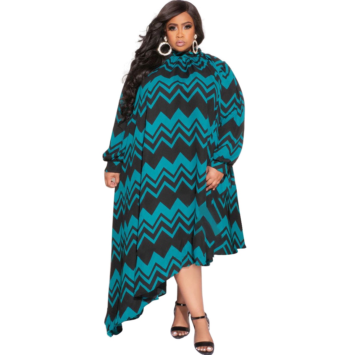 ChicShe N7600 Vêtements pour femmes grandes tailles, style transfrontalier européen et américain, manches longues, col rond, imprimé, mode et sexy_voghion.com